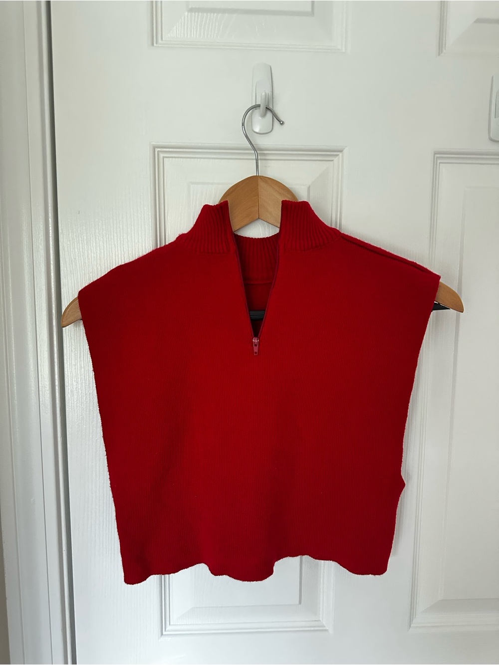 90s Red Cropped Knit Half-Zip Mock Neck Top